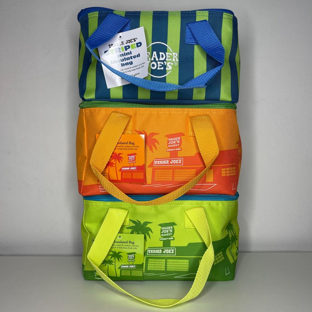 SET of 3 — Trader Joe’s Mini Insulated Cooler Bags Striped Blue Green Orange NWT